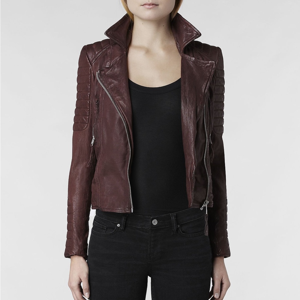 AllSaints Oxblood Leather Jacket UK6 US2